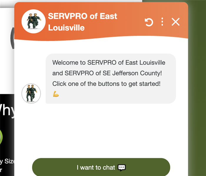 Screen capture of pop up chat window with orange bar at the top, white background, and green buttons at the bottom. 